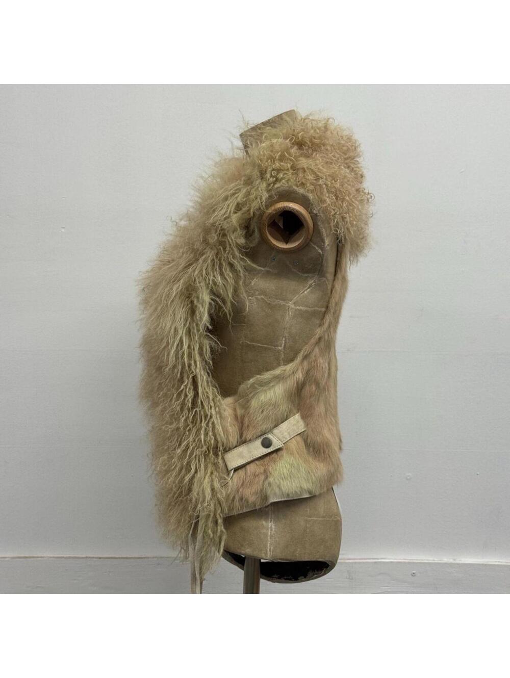 Vintage Deadstock Beige Brown Y2K Mongolian Lamb & Rabbit Fur Vest - Picture 5 of 8